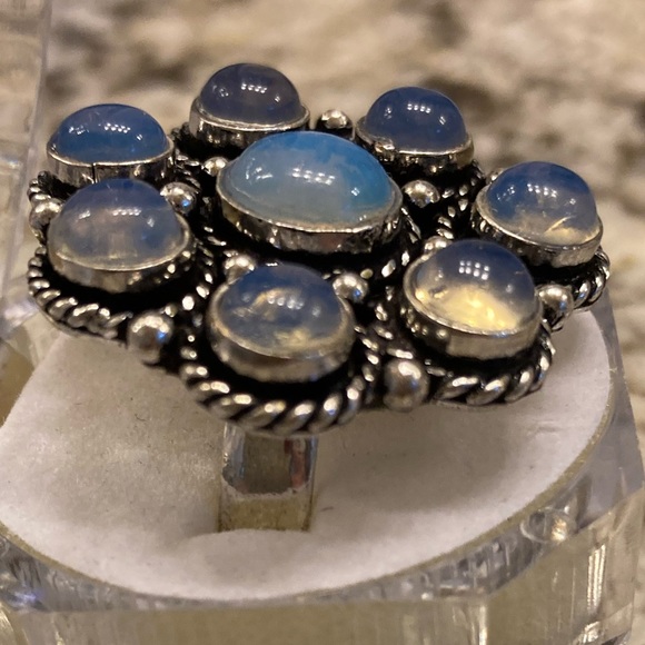 Fire Opal Fashion Ring on Silver Plated Setting - Picture 2 of 8